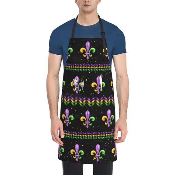 Rateoe Mardi Gras Fleur de Lis Aprons with Pocket,Men Womens Aprons Waterproof Adjustable Cooking Aprons for Kitchen Gardening and Salon