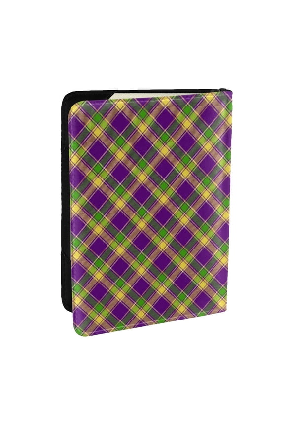 Mardi Gras Plaid Pattern Passport Holder Wallet Leather Mulit-purpose Travel Wallet Credit Cards Case ,Passport Cover for Women Men-6.5 in
