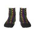 thumbnail image 1 of Rateoe Mardi Gras Shiny Green Purple Pattern Quarter Crew Socks,Toe Seamed Ankle Socks,Cotton Cushioned Breathable Athletic Crew Sports Socks, 1 of 7