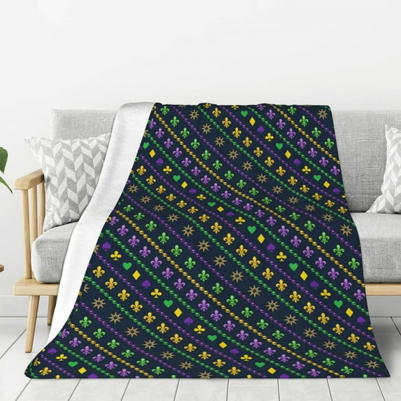 Rateoe Mardi Gras Strings of Beads Pattern Flannel Throw Blanket, Ultra-soft Blanket for Bed, Couch, Car, Hypoallergenic Anti-pilling blanket-80"x60"(Vertical)