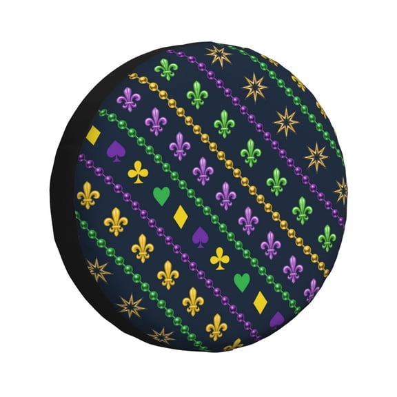Rateoe Mardi Gras Strings of Beads Pattern Tire Cover Wheel Protectors Weatherproof Wheel Covers Universal Fit for Trailer Rv SUV Truck Camper Travel Trailers Accessories-14 inch