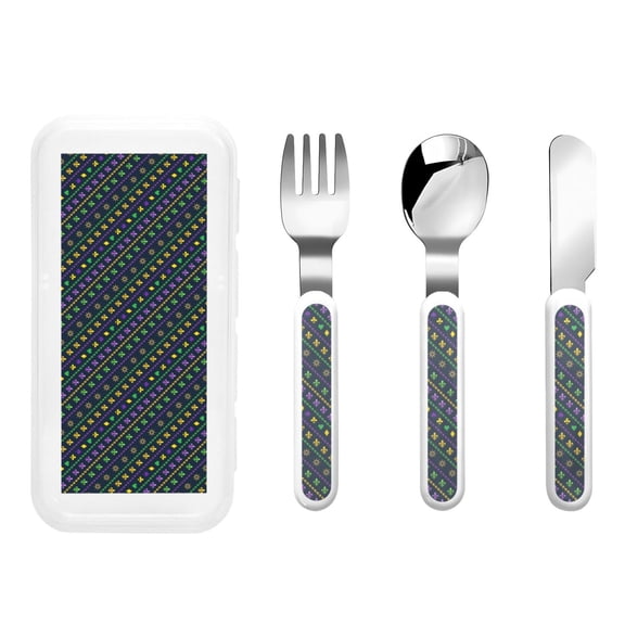 Rateoe Mardi Gras Strings of Beads for Stainless Steel Kids Silverware Set - Child and Toddler Safe Flatware - Children's Knife, Fork And Spoon Set