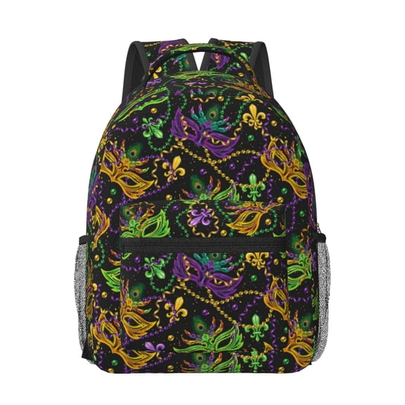 Rateoe Mardi Gras Surface Pattern Durable Student Backpack Laptop Bag- Ergonomic Design, Waterproof Twill Fabric - Ideal for School, Travel, and Outdoor Activities