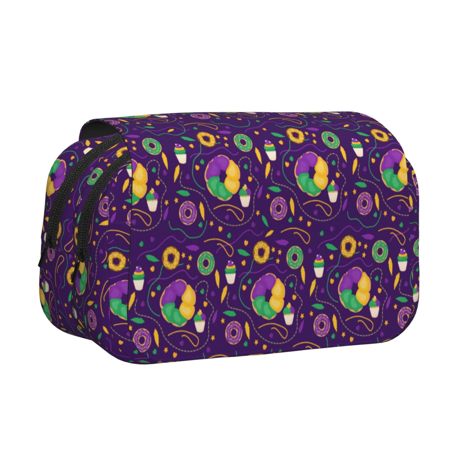 Rateoe Mardi Gras and Donuts Pattern Double Clamshell Pen Case, Storage Organizer with Two Zipper Compartments– Holds Up to 50 Pencils & Pens