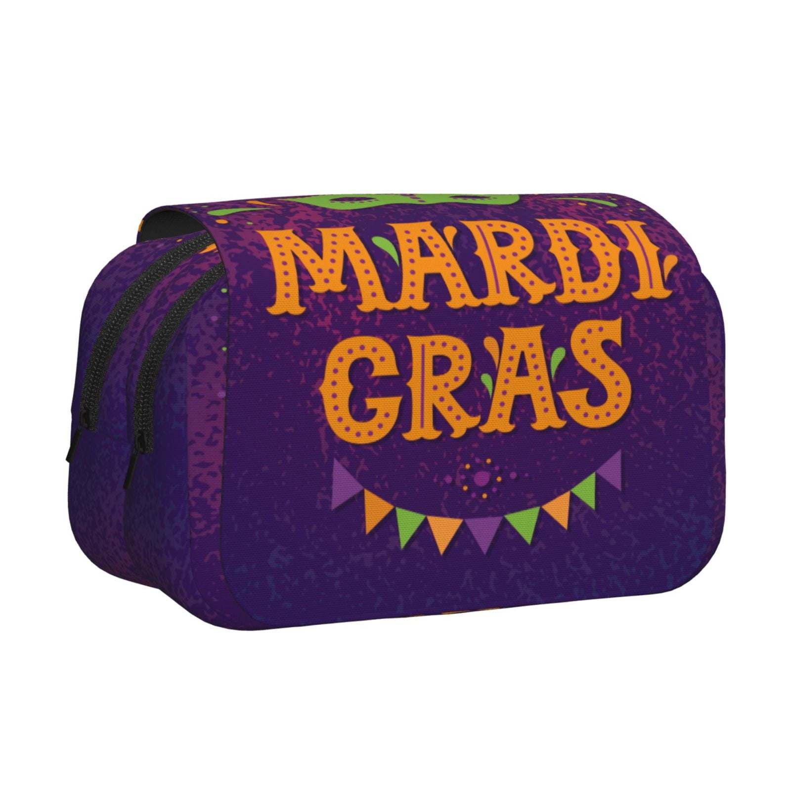 Rateoe Mardi Gras2 Pattern Double Clamshell Pen Case, Storage Organizer with Two Zipper Compartments– Holds Up to 50 Pencils & Pens