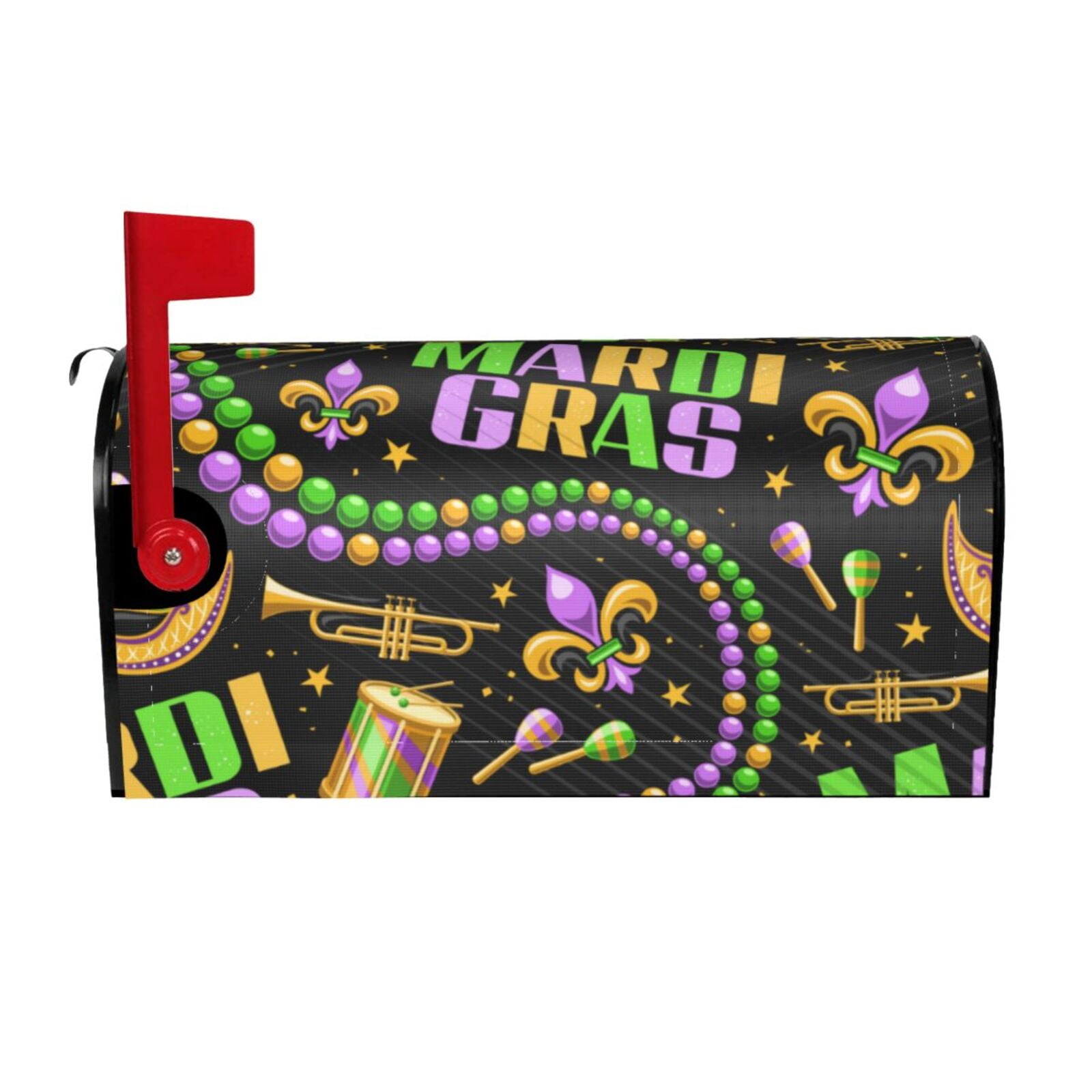 Rateoe Mardi Gras3 Printed Mailbox Covers - Easy to Install Fall, Winter, Spring, Summer Mailbox Cover - Weather and UV-Resistant Mailbox Decor - Mailbox Magnetic Covers-21x18 in