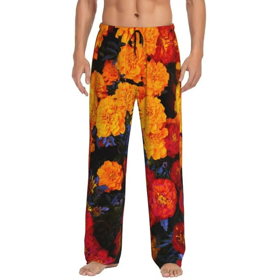 Rateoe Marigold Flowers In Different Colors Pattern Men’s Ultra-Soft Comfy Pajama Lounge Pants Sleepwear,Comfortable Lounge Wear,lightweight Pajamas, Casual Home Wear-Large