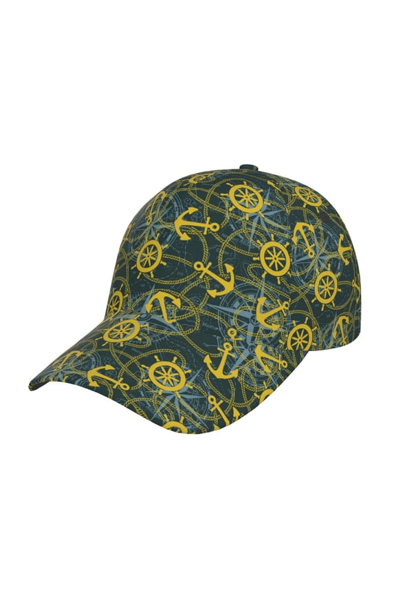 Marine Anchors And Compass Pattern Baseball Cap Outdoor Cap Mountain Dad Hat - Unstructured Soft Cotton Cap-Adjustable UV Protection Cap