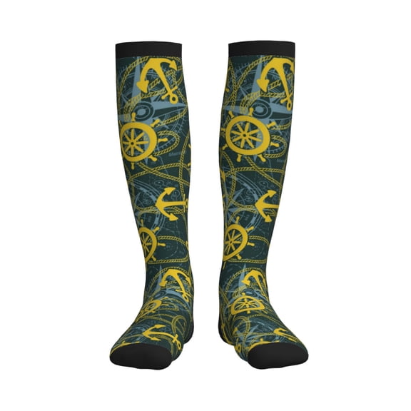 Rateoe Marine Anchors And Compass Compression Socks for Women and Men 20-30mmHg-Circulation Support Socks Knee High Nurse Pregnant Running Medical and Travel Athletic