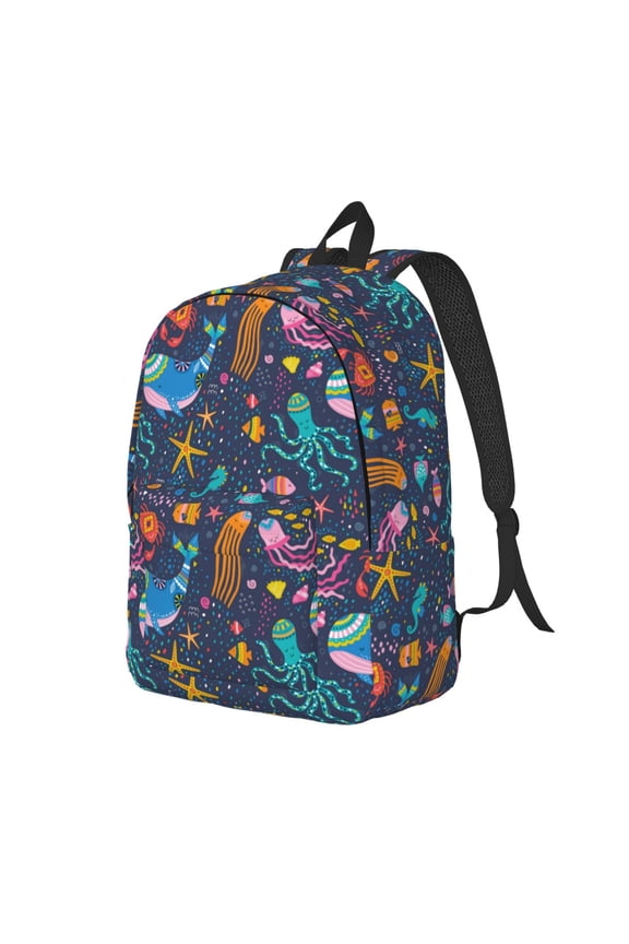 Marine Inhabitants Pattern Durable Canvas Backpack for Men & Women – Stylish & Lightweight – Adjustable Straps, Multiple Pockets – Fits 15-17 Inch LaptopsMedium