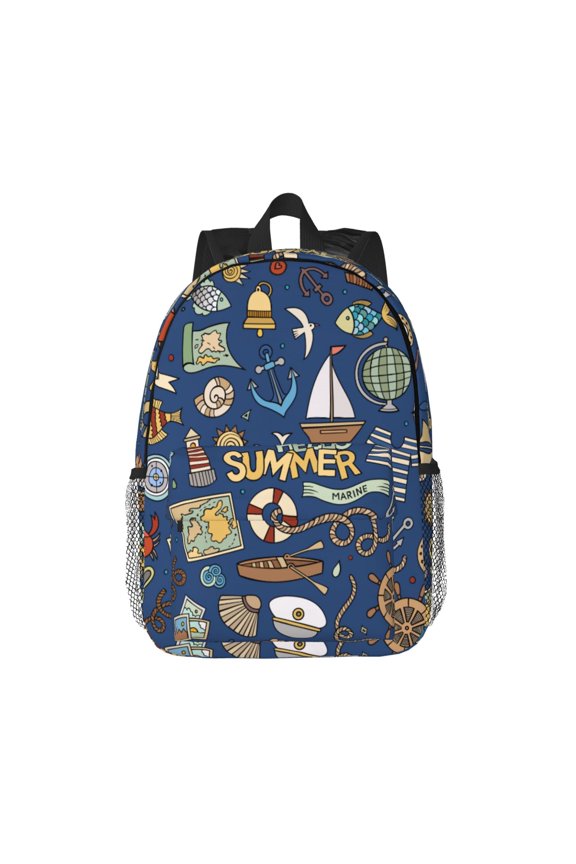 Marine Nautical Pattern Student Backpack Water-resistant Backpack 15-inch Laptop Backpack Lightweight Adjustable School Backpack