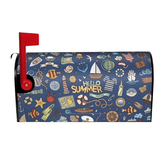 Rateoe Marine Nautical Printed Mailbox Covers - Easy to Install Fall, Winter, Spring, Summer Mailbox Cover - Weather and UV-Resistant Mailbox Decor - Mailbox Magnetic Covers-