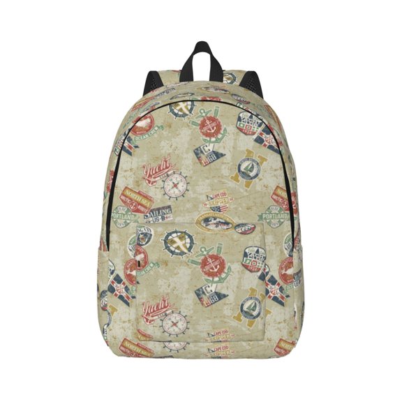 Rateoe Marine Sailing Badges Pattern Canvas College Laptop Backpack,Travel Daypack,Durable Rucksack Travel Notebook Bag School Backpack Book Bag for Men Women-Small
