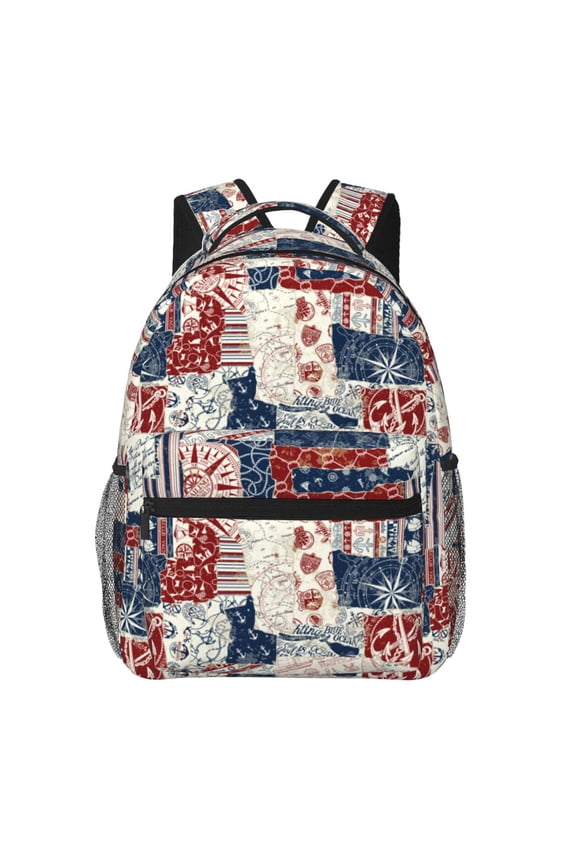 Marine Sailing Pattern Casual Backpack for School, Work, Travel Adjustable Straps, Multiple Compartments Ergonomic Design, Fits Laptops and Tablets
