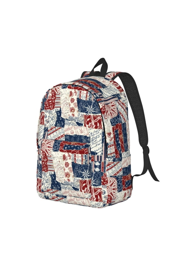 Marine Sailing Pattern Durable Canvas Backpack for Men & Women – Stylish & Lightweight – Adjustable Straps, Multiple Pockets – Fits 15-17 Inch LaptopsSmall
