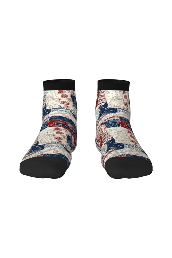 Marine Sailing Pattern Quarter Crew Socks,Toe Seamed Ankle Socks,Cotton Cushioned Breathable Athletic Crew Sports Socks