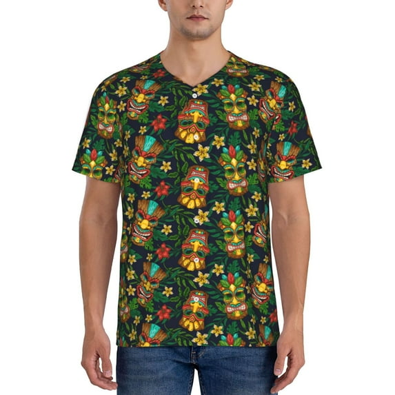 Rateoe Mask Tropical Flower Pattern Men’s Baseball Short Sleeve Polo Shirt, Midweight Men's Shirt Golf Shirt Polo Shirts Quick Dry Short-3X-Large