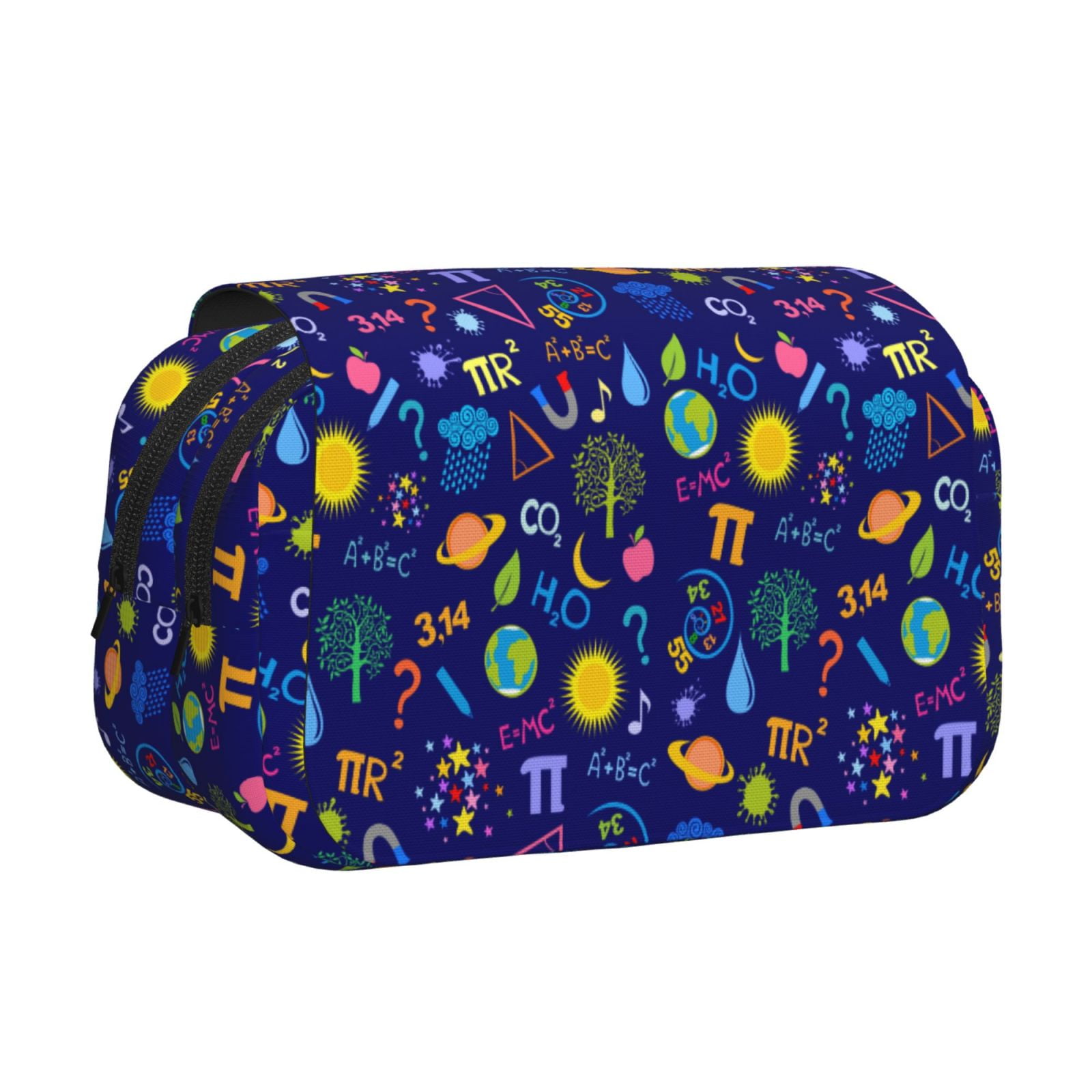 Rateoe Mathematics And Chemistry Pattern Double Clamshell Pen Case, Storage Organizer with Two Zipper Compartments– Holds Up to 50 Pencils & Pens