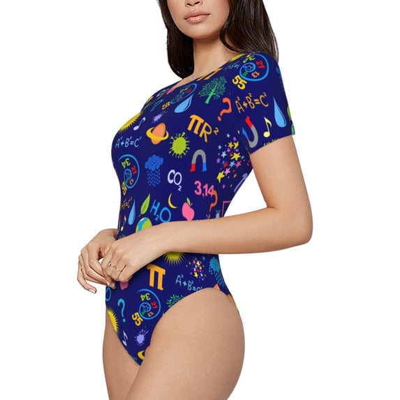 Rateoe Mathematics And Chemistry Printed Women Rash Guard Short Sleeve,Tummy control Swimsuit Surfing Swimsuit Bathing Suit Short-sleeved Onesie UPF 50+