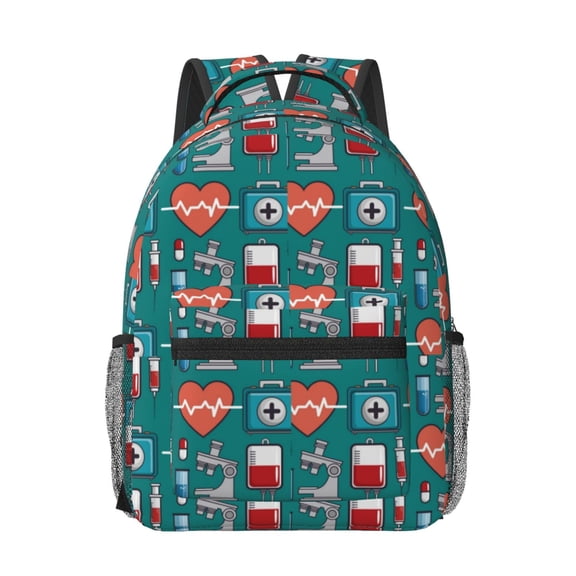 Rateoe Medical Elements Pattern Durable Student Backpack Laptop Bag- Ergonomic Design, Waterproof Twill Fabric - Ideal for School, Travel, and Outdoor Activities