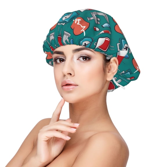 Rateoe Medical Elements Pattern Silk Satin Hair Bonnet for Sleeping, Adjustable Sleep Cap Turban for Women , Curly Straight Hair Long Large Braid