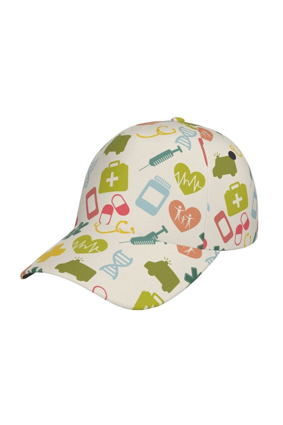 Medical Icons Pattern Mens Baseball Cap  Adjustable Curved Brim Hat, Soft Cotton Sports Cap for Outdoor, Casual, and Everyday Wear, Comfortable & Breathable
