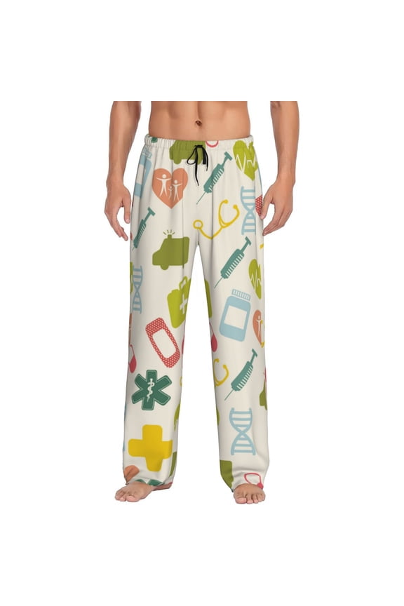 Medical Icons Pattern Men’s Ultra-Soft Comfy Pajama Lounge Pants Sleepwear,Comfortable Lounge Wear,lightweight Pajamas, Casual Home Wear-Small