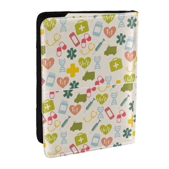 Rateoe Medical Icons Pattern Passport Holder Wallet Leather Mulit-purpose Travel Wallet Credit Cards Case ,Passport Cover for Women Men-6.5 in