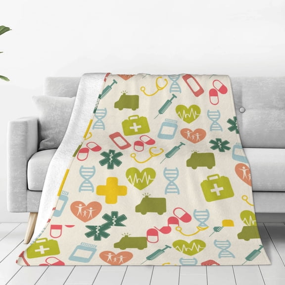 Rateoe Medical Icons Print Fuzzy Fleece Throw Blanket Extra Large,Super Soft,Fluffy and Warm Blankets for Couch,Bed,All Season Use (60"x50")