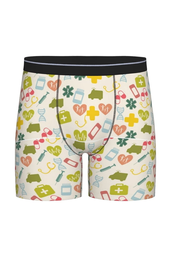 Medical Icons Print Men’s Underwear Boxer Briefs Soft Comfortable Underwear Boxer Briefs, Long Leg Briefs,Anti-chafing Boxer Briefs