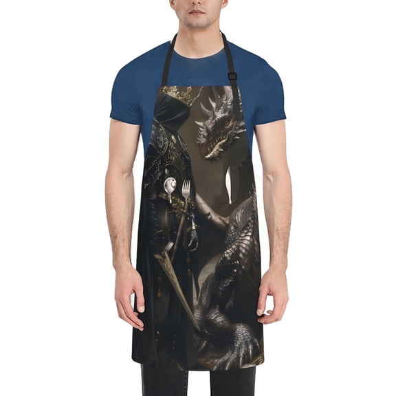 Rateoe Medieval Knight And Dragon Aprons with Pocket,Men Womens Aprons Waterproof Adjustable Cooking Aprons for Kitchen Gardening and Salon
