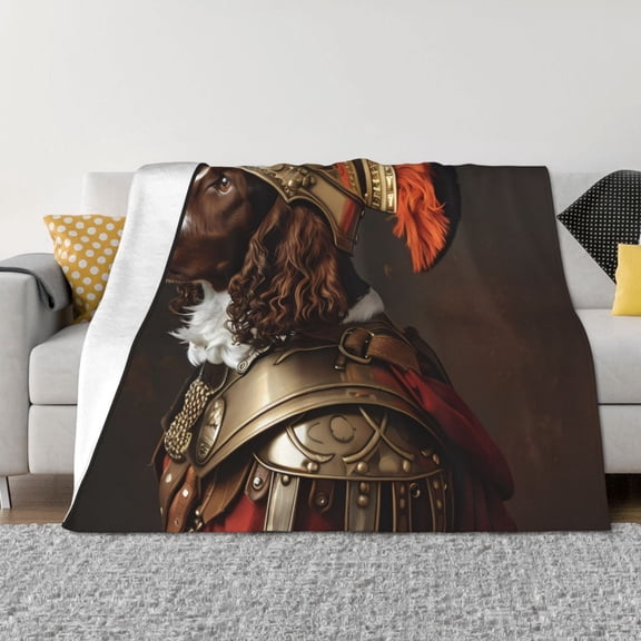 Rateoe Medieval Knight Dog Pattern Flannel Throw Blanket, Ultra-soft Blanket for Bed, Couch, Car, Hypoallergenic Anti-pilling blanket-60"x50"(Horizontal)