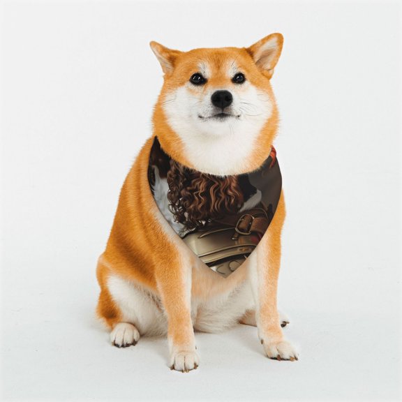 Rateoe Medieval Knight Dog Print Pet Scarf for Dogs and Cats – Stylish Reflective Design, Breathable & Durable Pet Bandana with Quick-Release Buckle-Large
