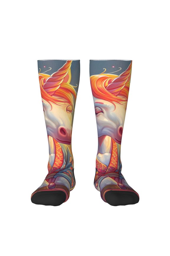 Meditating Cute Horse Pattern Women’s Knee High Crew Socks,Trouser Socks Comfortable, Breathable, Moisture-Wicking and Soft
