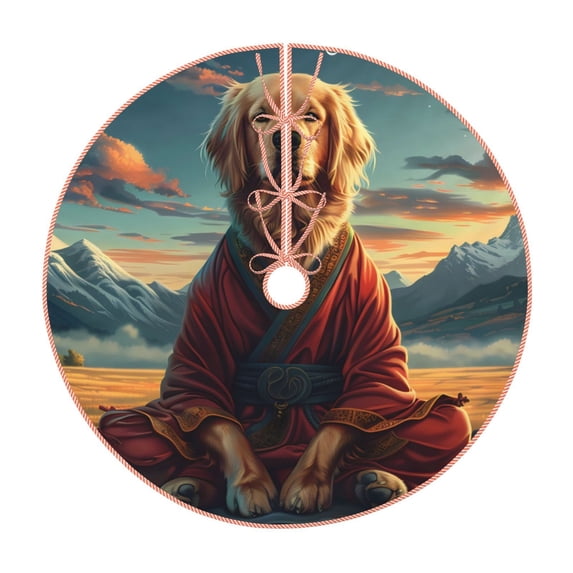 Rateoe Meditating Golden Retriever Pattern Christmas Tree Skirt with Ties , Christmas Tree Decorations, Farmhouse Christmas Decor Xmas Holiday Decorations-48"