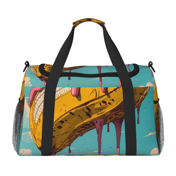Rateoe Melting Banana Fantasy Pattern Gym Bag for Women, Duffle Bag for Travel with Wet Pocket, Carry on Weekender Bags for Women, Water Resistant Travel Bag Duffel Bag