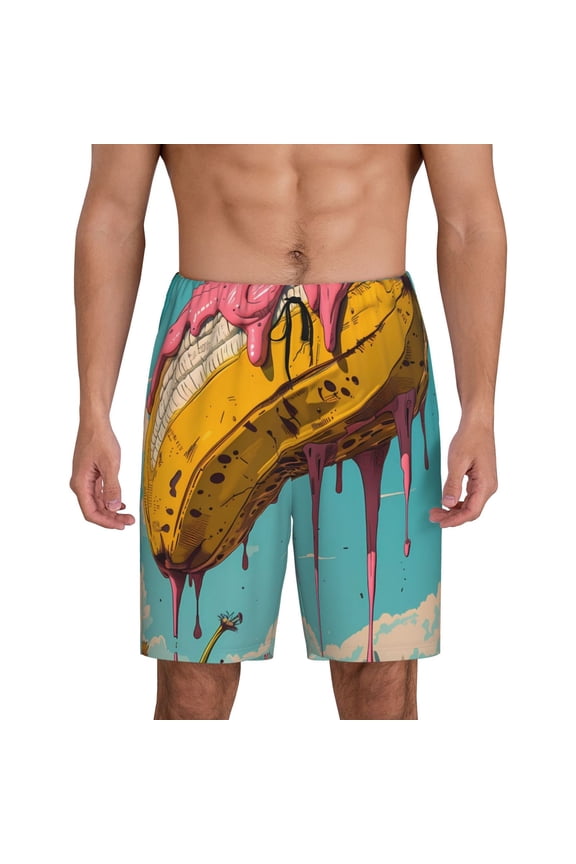 Melting Banana Fantasy Print Men's Lounge Shorts – Soft & Breathable Pajama Bottoms with Pockets, Elastic Waistband, Lightweight Sleepwear for Nightwear & Loungewear-