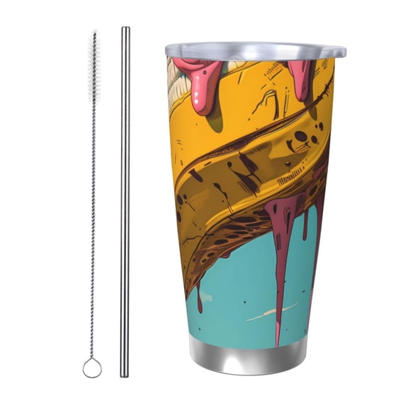 Rateoe Melting Banana Fantasy Printed Car Guy Gifts for Men Women Tumbler - 20oz/590ml Vacuum Insulated Stainless Steel Travel Tumbler Cups with Lid & Straw-Straw Two-piece Set