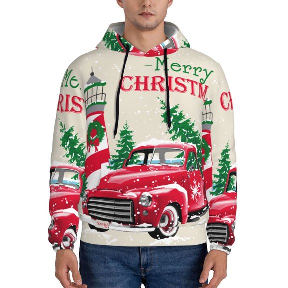 Rateoe Merry Christmas 1 Pattern Mens Hoodie, Pullover Hooded Sweatshirt, Kangaroo Pocket Hoodie Ideal for Daily Wear, Travel and Home-Large