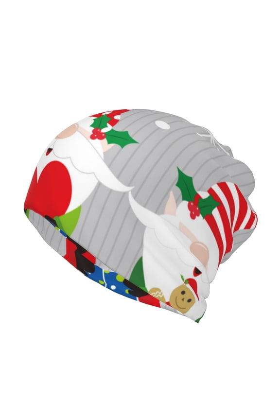 Merry Christmas Gnome1 Cotton Slouchy Beanie Hat for Men/Women,Lightweight Oversize Large Thin Skull Cap Night Sleeping Cap