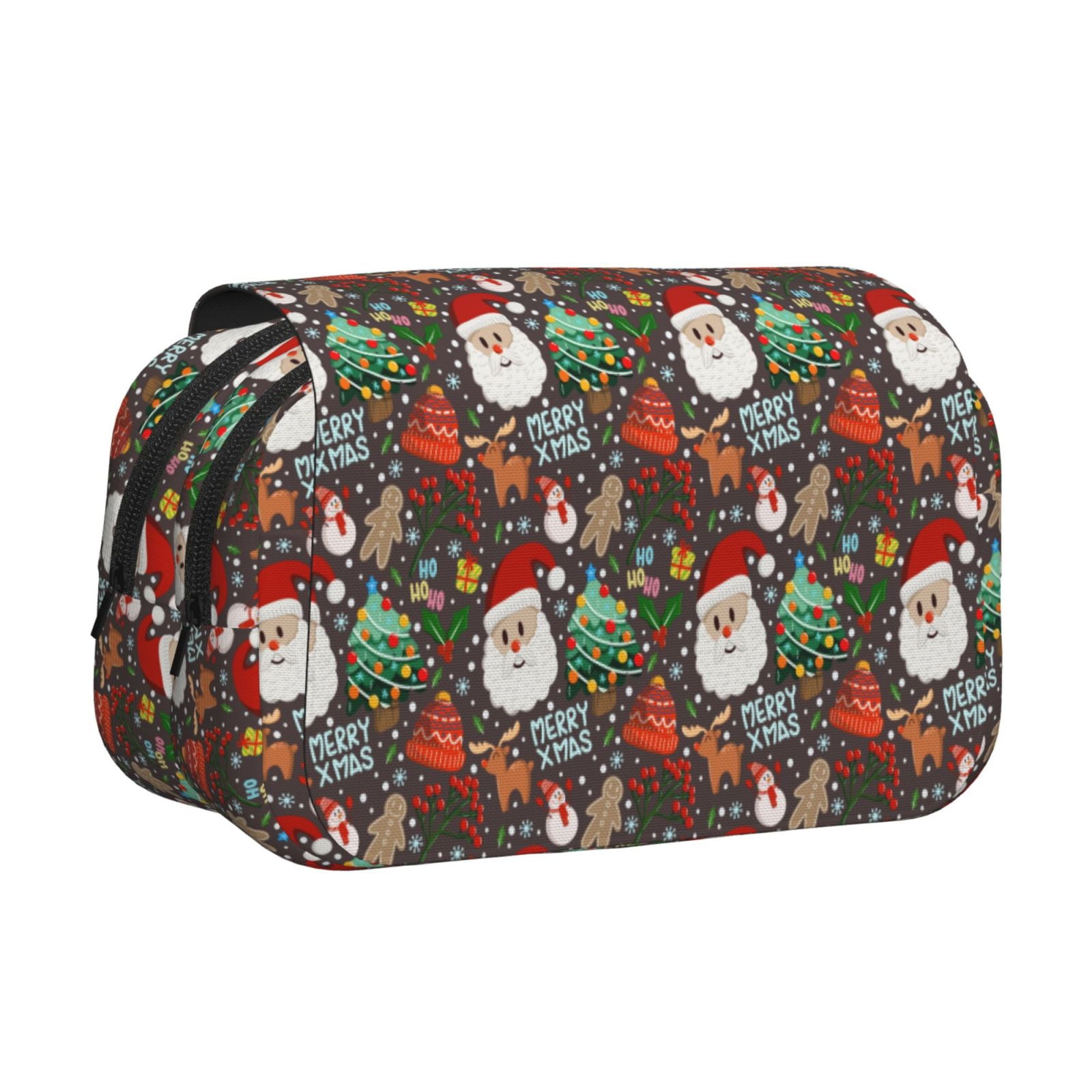Rateoe Merry Christmas Pattern Double Clamshell Pen Case, Storage Organizer with Two Zipper Compartments– Holds Up to 50 Pencils & Pens