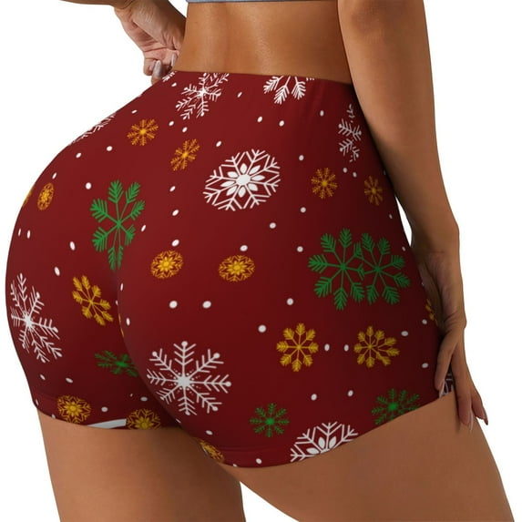 Rateoe Merry Christmas Printed Power Workout Shorts for Women Tummy Control Squat Proof Ribbed Thick Seamless Scrunch Active Short-X-Large