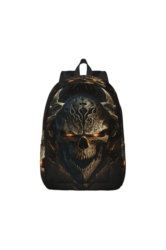 Metal Evil Skull Pattern Canvas College Laptop Backpack,Travel Daypack,Durable Rucksack Travel Notebook Bag School Backpack Book Bag for Men Women-Small