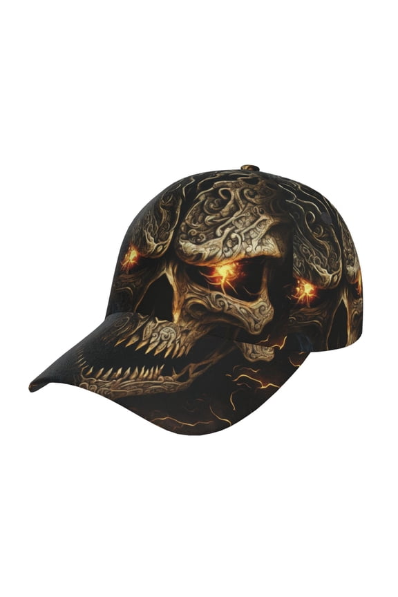 Metal Evil Skull Pattern Mens Baseball Cap Adjustable Curved Brim Hat, Soft Cotton Sports Cap for Outdoor, Casual, and Everyday Wear, Comfortable & Breathable