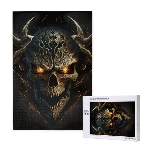 Rateoe Metal Evil Skull Pattern Wooden Picture Puzzle ,1000 Piece Jigsaw Puzzle ,Family Fun Puzzle, Home Décor Puzzle, Gift Puzzle(Vertical style)