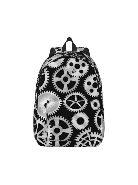 Metallic Gears Pattern Canvas College Laptop Backpack,Travel Daypack,Durable Rucksack Travel Notebook Bag School Backpack Book Bag for Men Women-Small