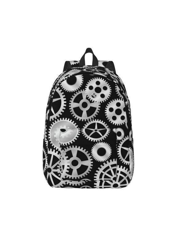 Metallic Gears Pattern Canvas College Laptop Backpack,Travel Daypack,Durable Rucksack Travel Notebook Bag School Backpack Book Bag for Men Women-Small