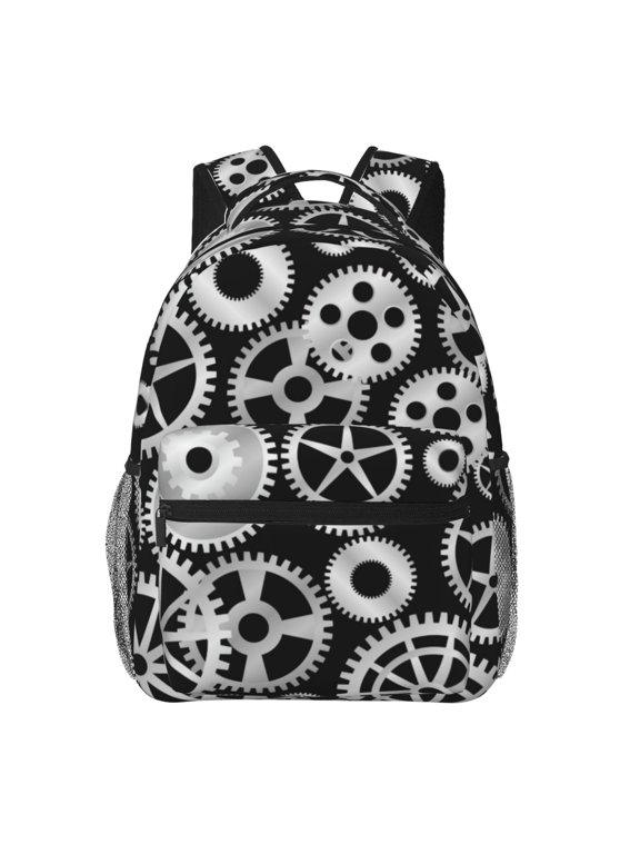 Metallic Gears Pattern Casual Backpack for School, Work, Travel Adjustable Straps, Multiple Compartments Ergonomic Design, Fits Laptops and Tablets