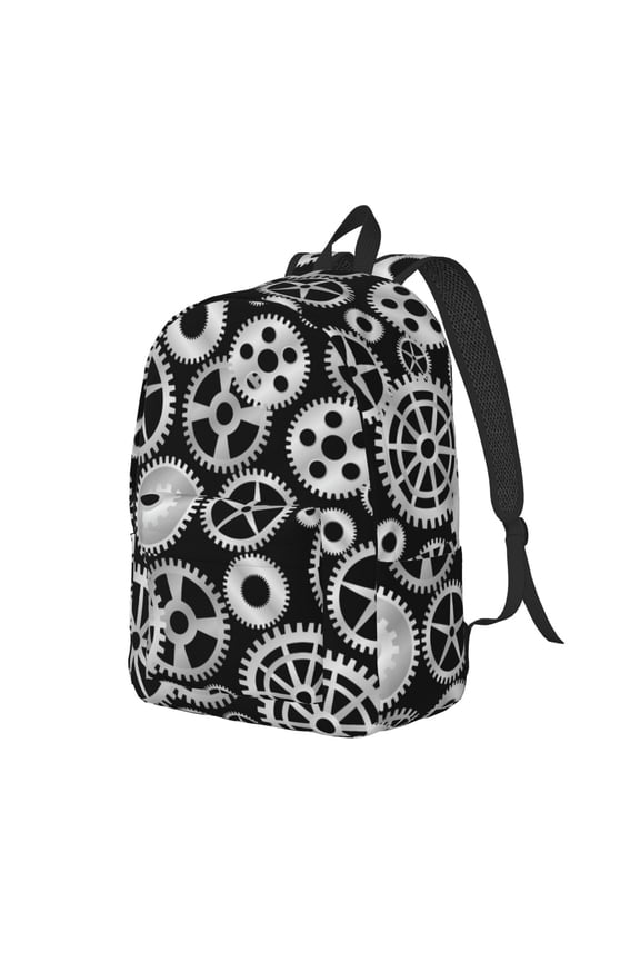 Metallic Gears Pattern Durable Canvas Backpack for Men & Women – Stylish & Lightweight – Adjustable Straps, Multiple Pockets – Fits 15-17 Inch LaptopsMedium
