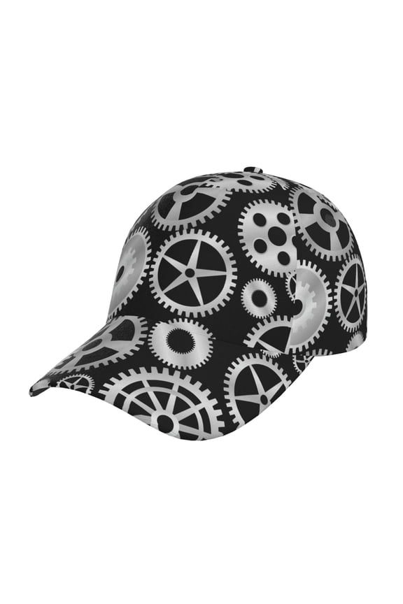 Metallic Gears Pattern Mens Baseball Cap Adjustable Curved Brim Hat, Soft Cotton Sports Cap for Outdoor, Casual, and Everyday Wear, Comfortable & Breathable